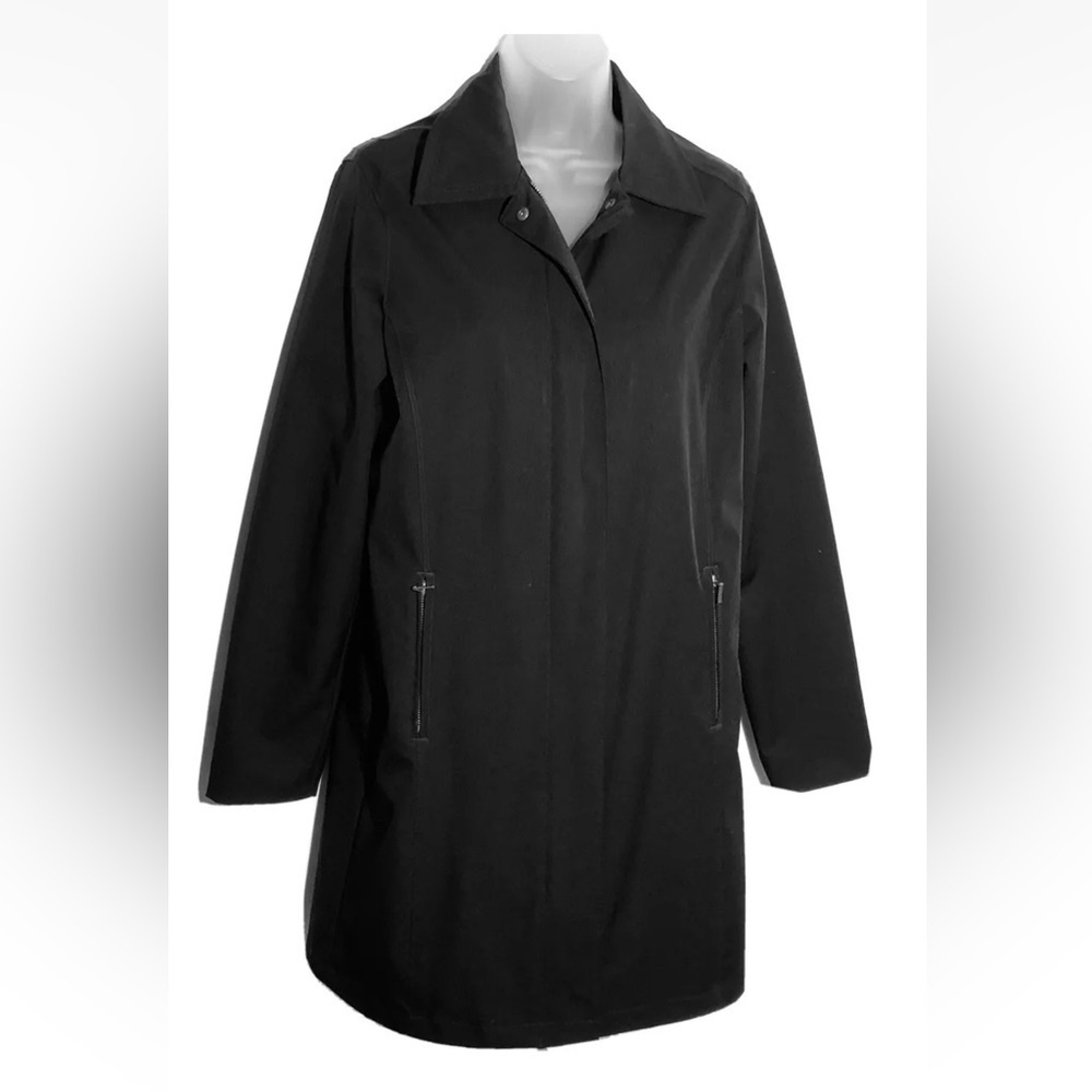 Eddie Bauer Womens Black Mid Length Trench Rain‎ Coat SP